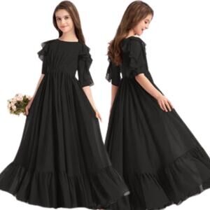 JJ's House A-line Scoop Long Chiffon Bridesmaid Dress Cascading Ruffles Sz J16